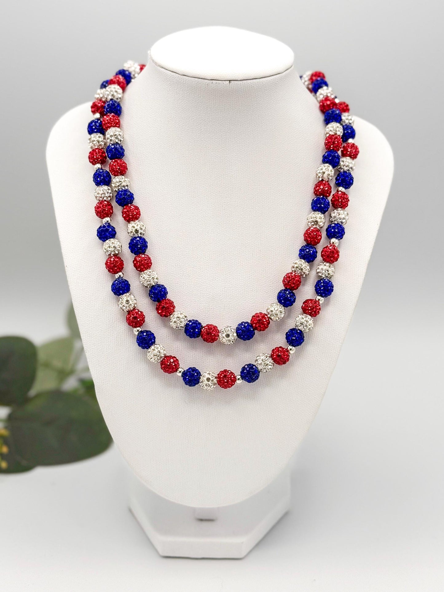 Red White Blue Rhinestone Necklace