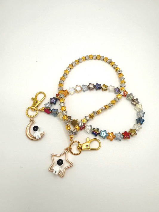 Spaceman Phone Charm Strap: Glass Star Beads Wristlet