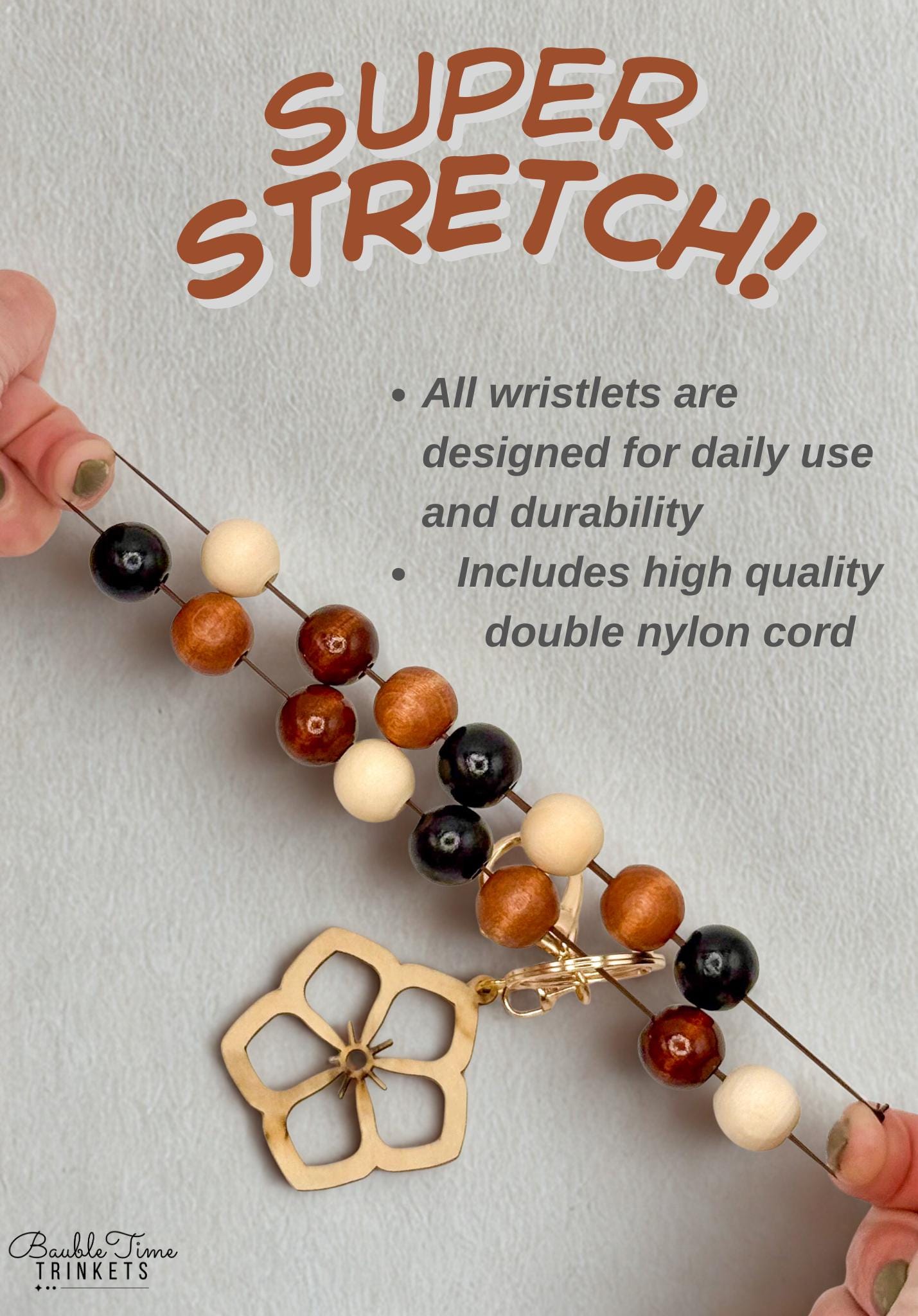 Pastel Charm Stretchy Wooden Bead Keychain with Tassel Flair