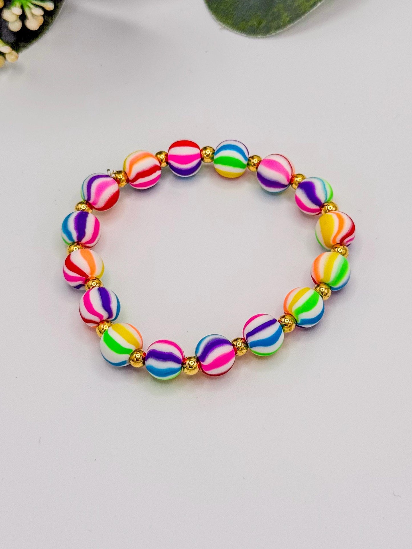 Rainbow Stripe Clay Bracelets in Vibrant Colors!