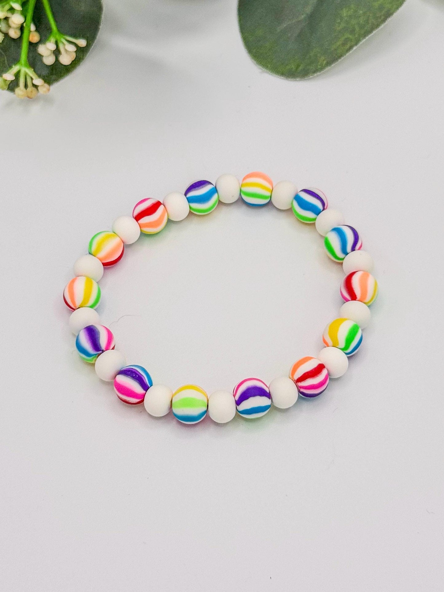 Rainbow Stripe Clay Bracelets in Vibrant Colors!