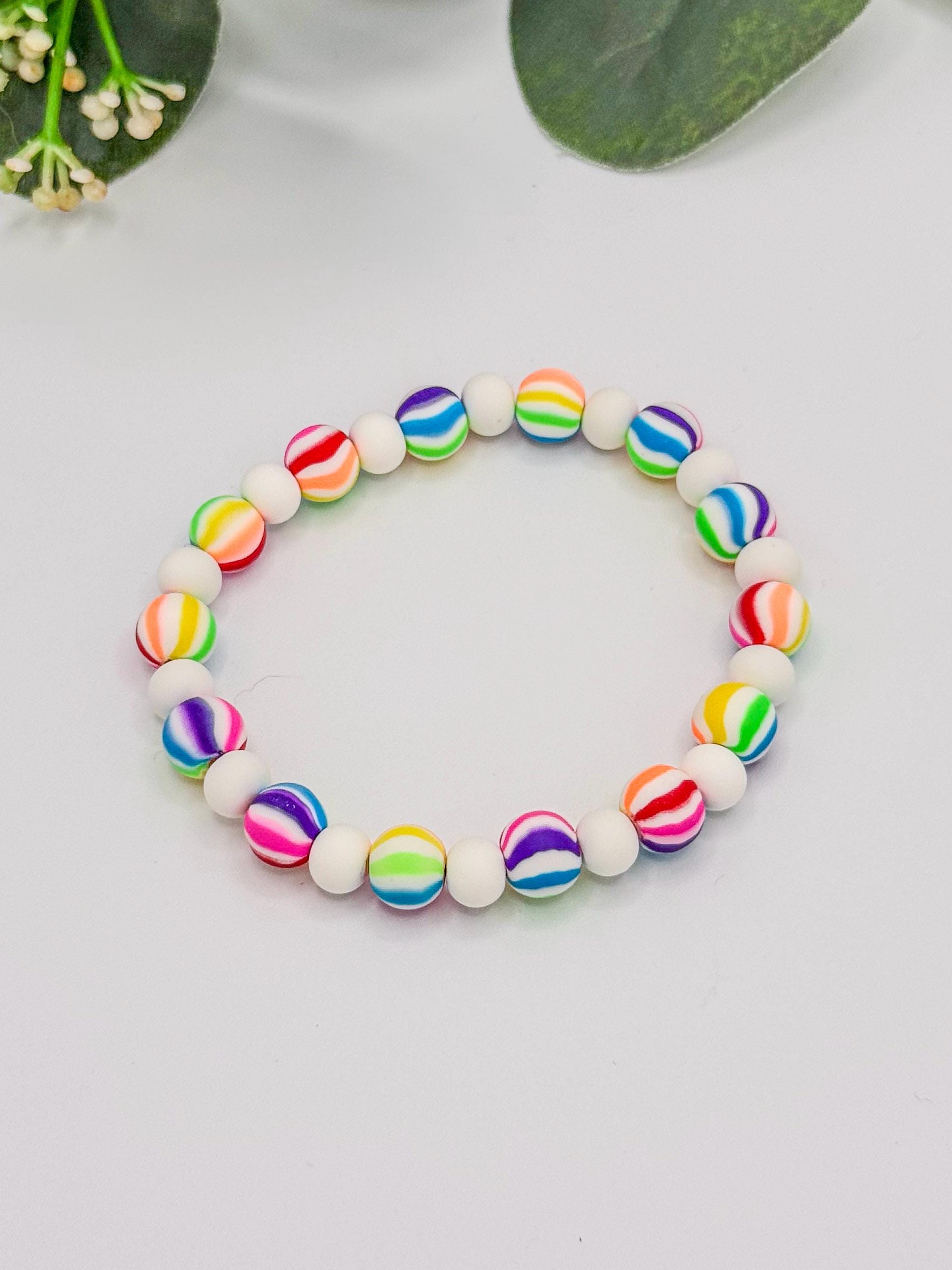 Rainbow Stripe Clay Bracelets in Vibrant Colors!