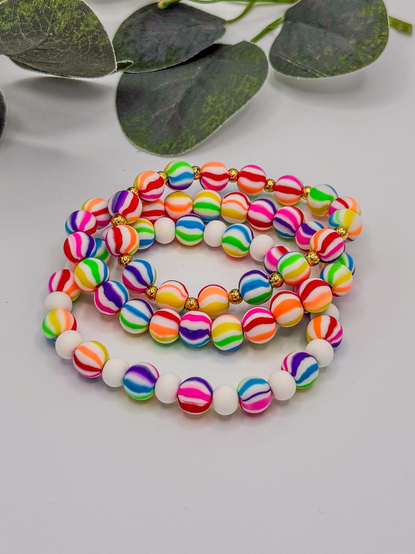 Rainbow Stripe Clay Bracelets in Vibrant Colors!