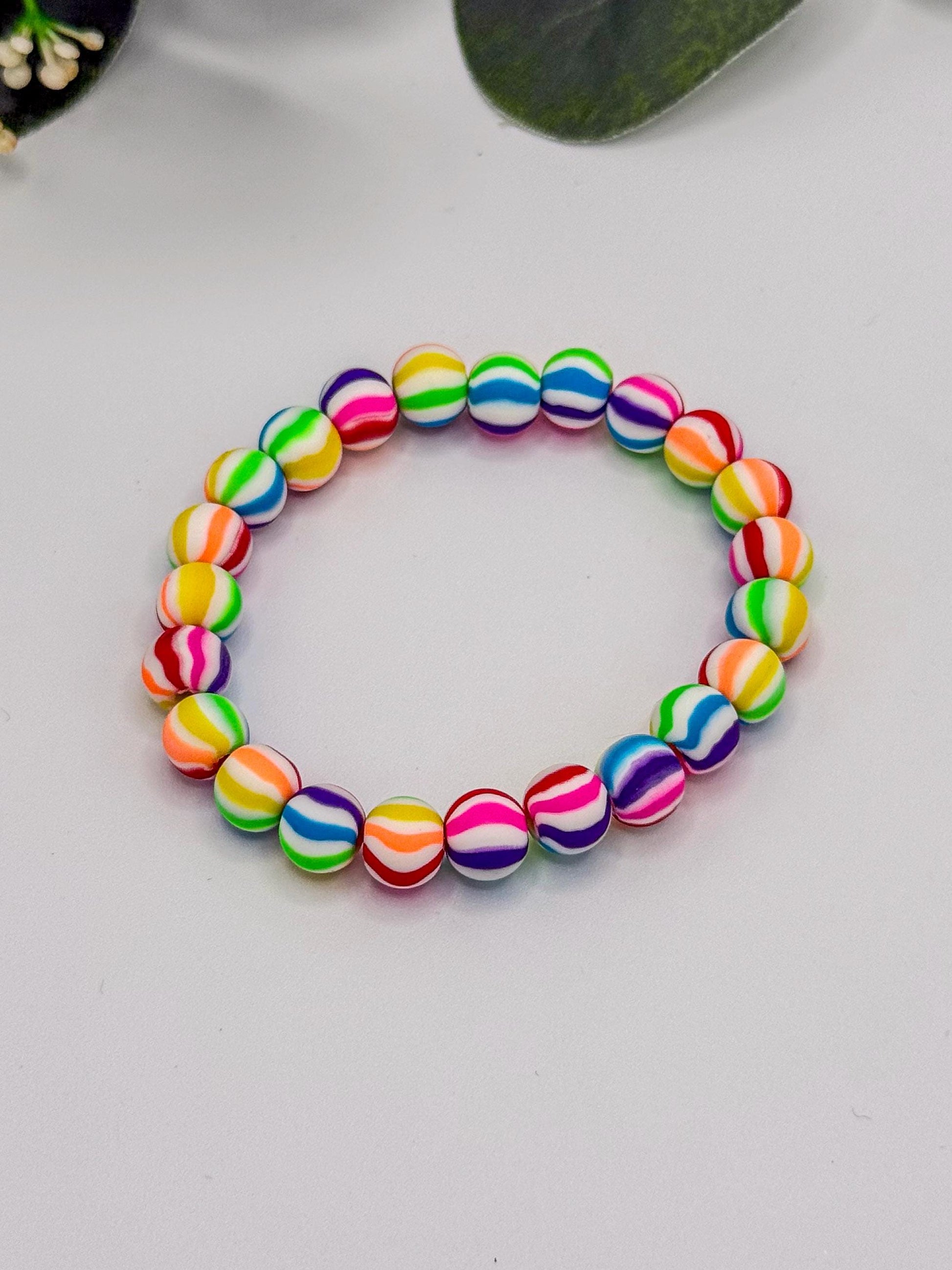 Rainbow Stripe Clay Bracelets in Vibrant Colors!