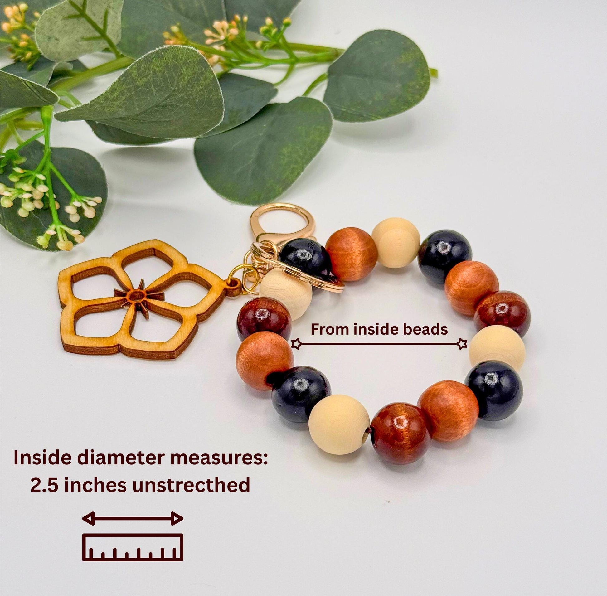 Flower Wood Bead Wristlet Keychain