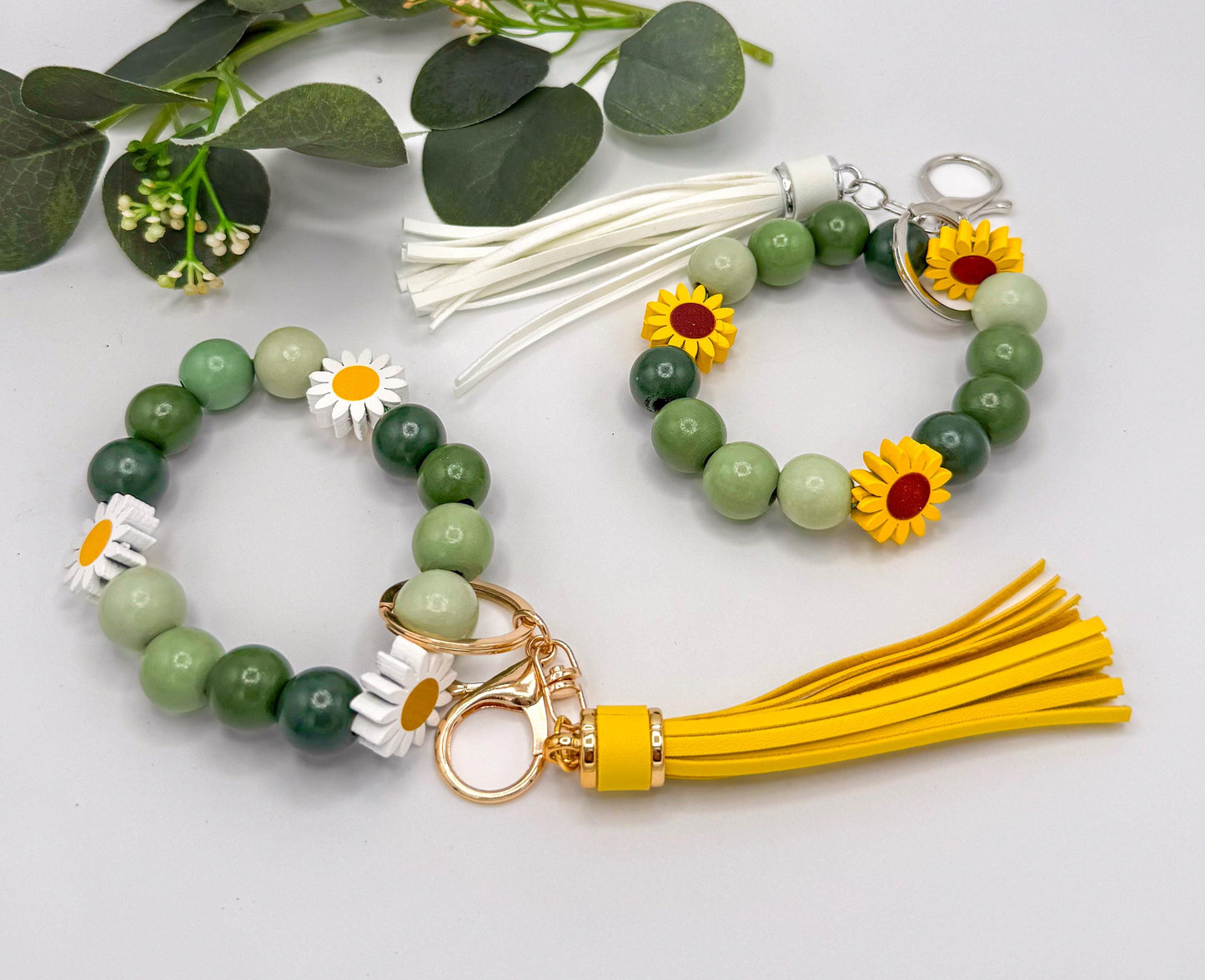Daisy Sunflower Beaded Keychain Wristlets