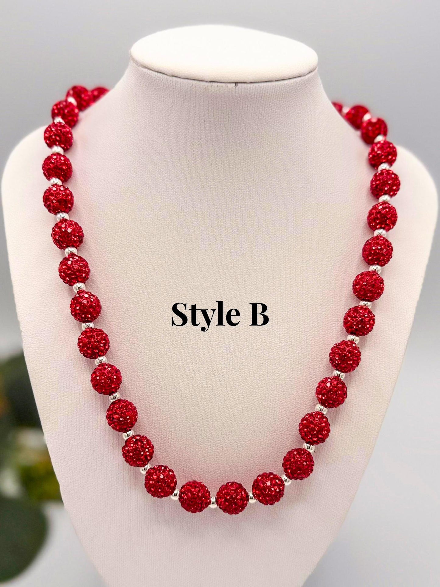 Stretchy no Clasp Design! Dazzling Shamballa Beaded Necklaces: Sparkly Red & Silver
