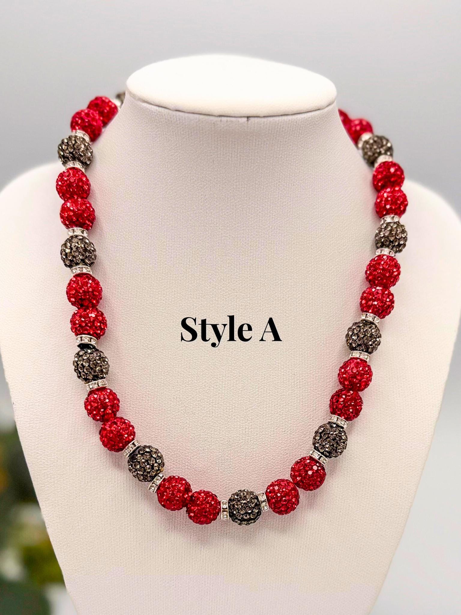 Stretchy no Clasp Design! Dazzling Shamballa Beaded Necklaces: Sparkly Red & Silver