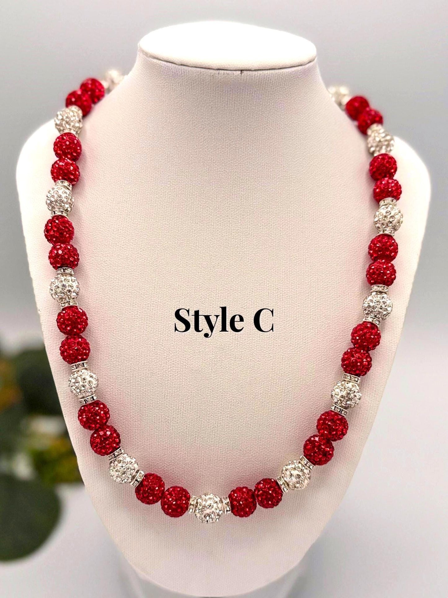 Stretchy no Clasp Design! Dazzling Shamballa Beaded Necklaces: Sparkly Red & Silver