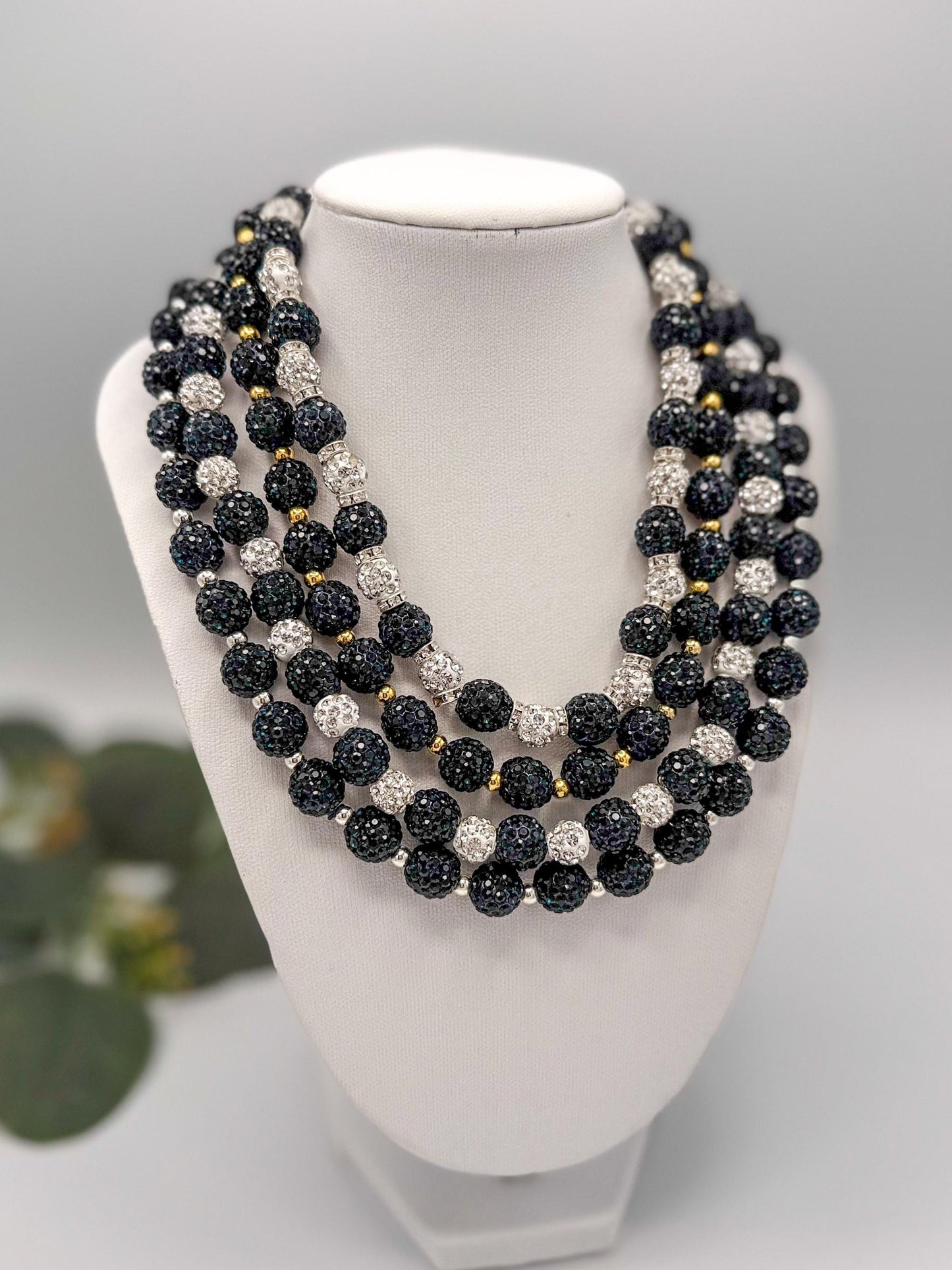 Navy, Silver & Gold Rhinestone Necklaces