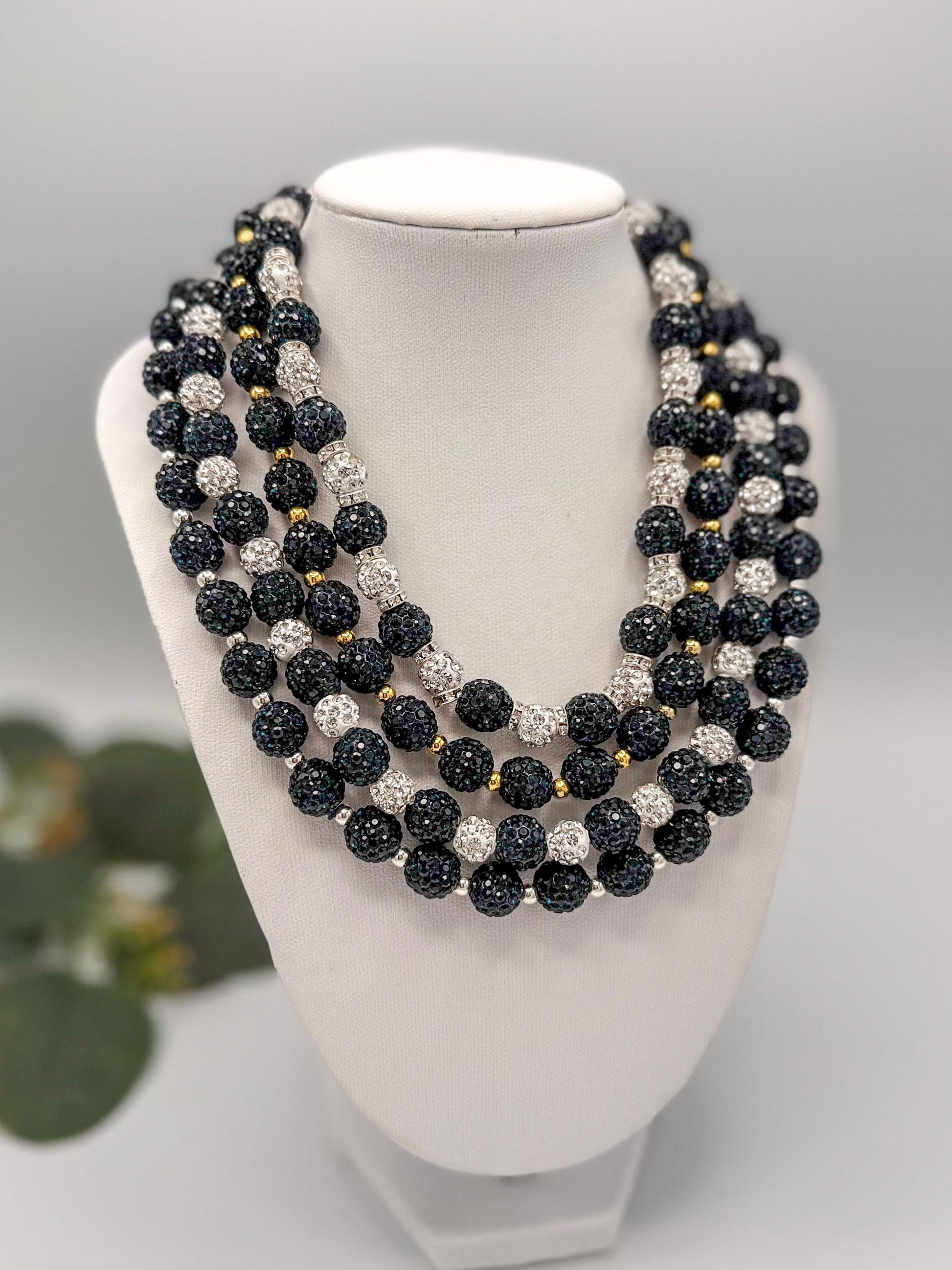 Navy, Silver & Gold Rhinestone Necklaces