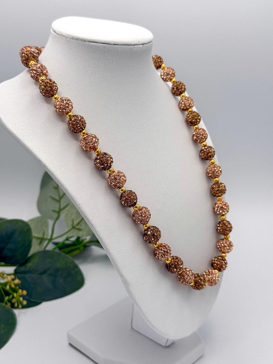 Stretchy no Clasp Design! Champagne Chocolate Rhinestone Shamballa Necklaces - Various Styles and Sizes