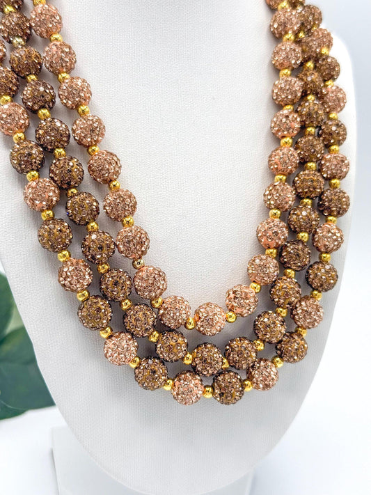 Stretchy no Clasp Design! Champagne Chocolate Rhinestone Shamballa Necklaces - Various Styles and Sizes
