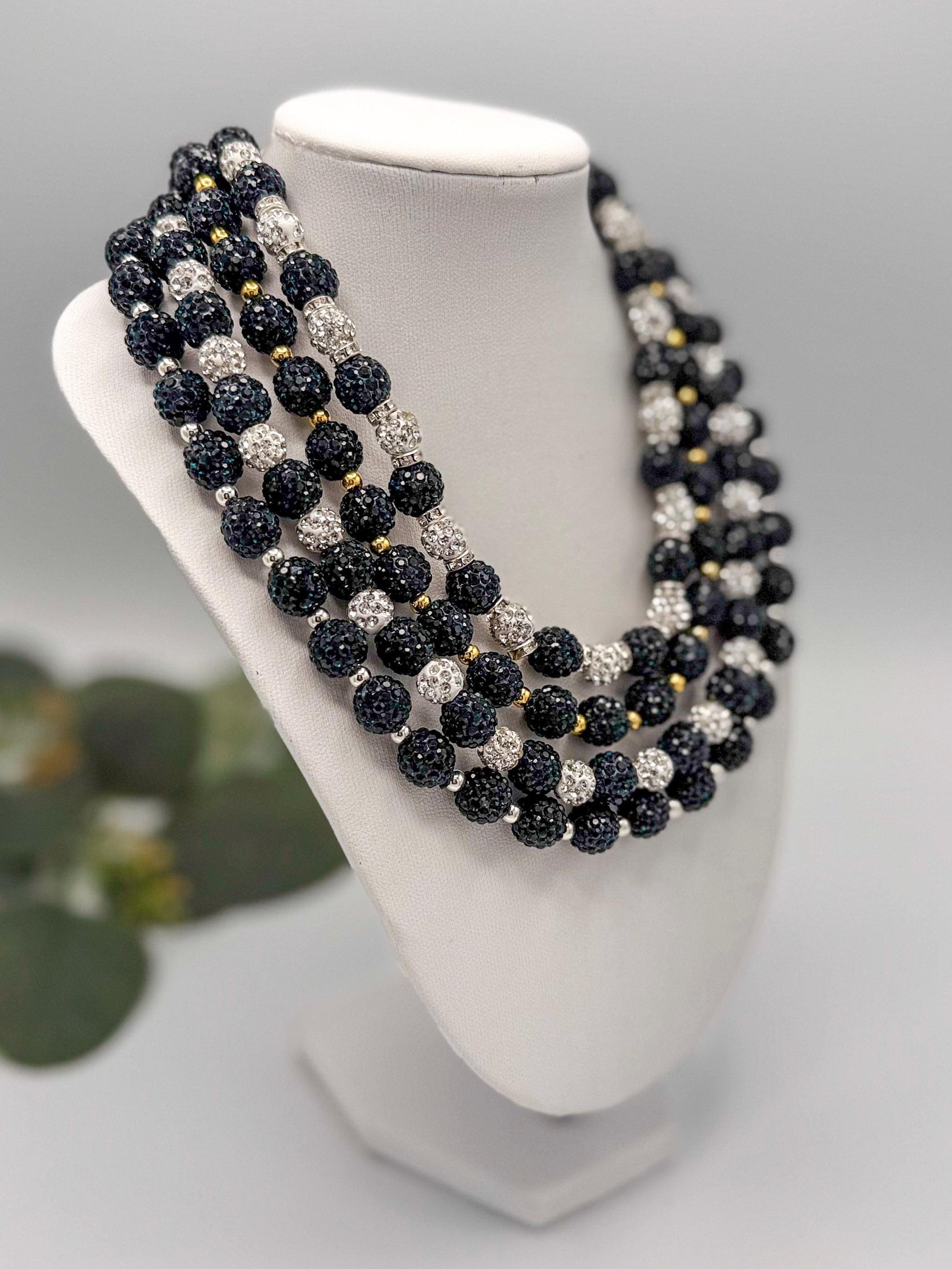 Navy, Silver & Gold Rhinestone Necklaces
