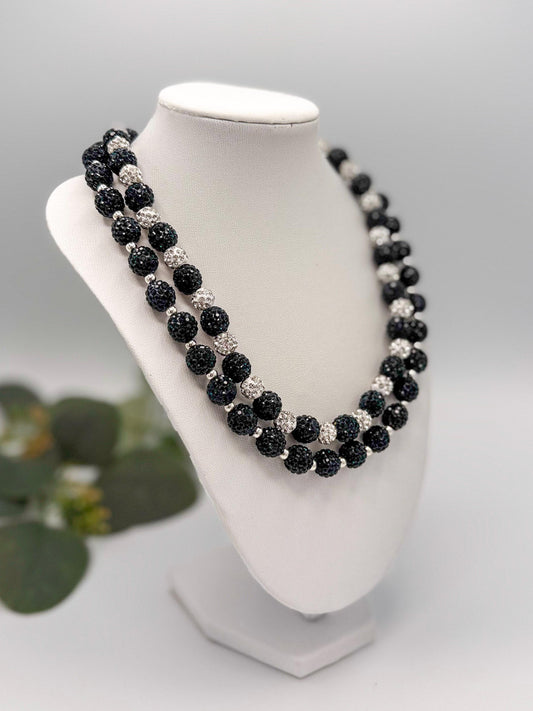 Stretchy no Clasp Design! Navy, Silver & Gold Rhinestone Shamballa Necklaces - Various Styles and Sizes
