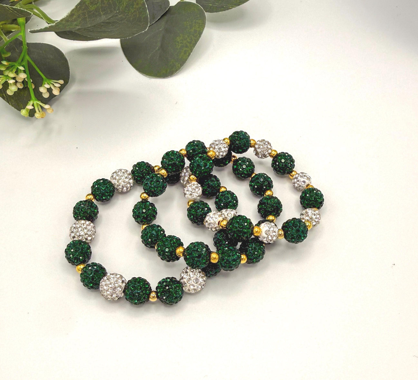 Dark Green & Gold Beaded Bracelets