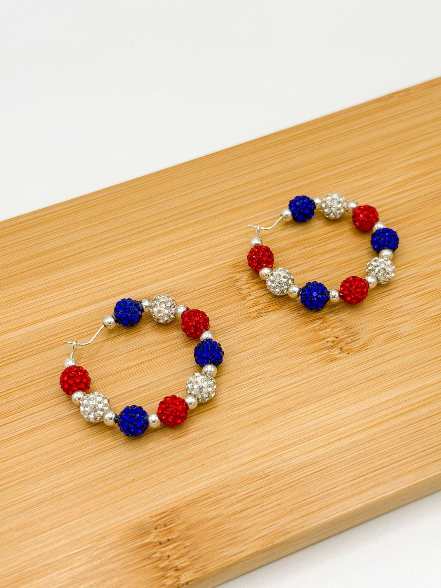 Sparkling Red, White & Blue Rhinestone Hoop Earrings - Celebrate in Style!