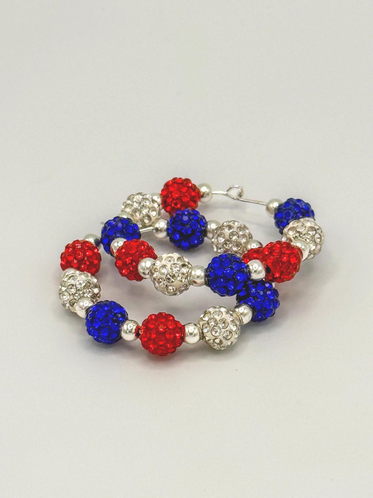 Sparkling Red, White & Blue Rhinestone Hoop Earrings - Celebrate in Style!