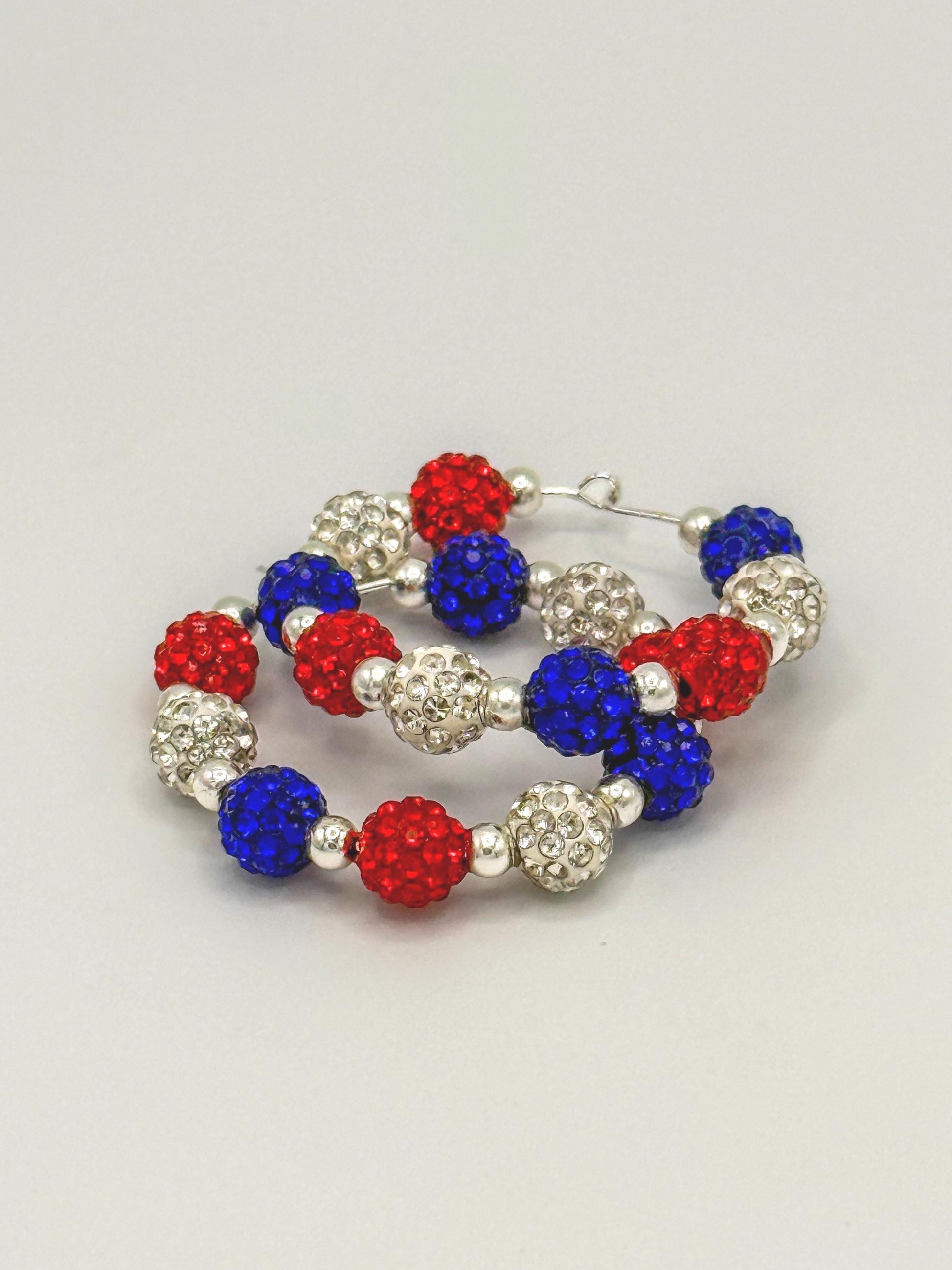 Sparkling Red, White & Blue Rhinestone Hoop Earrings - Celebrate in Style!