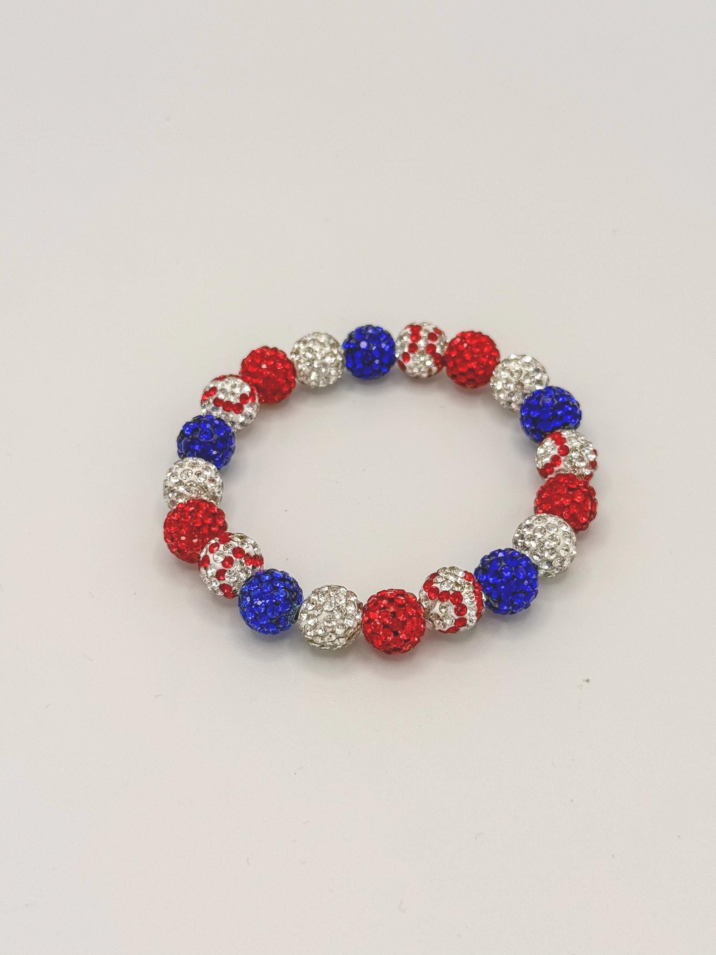 Baseball Drip Rhinestone Bracelet- Red White Blue