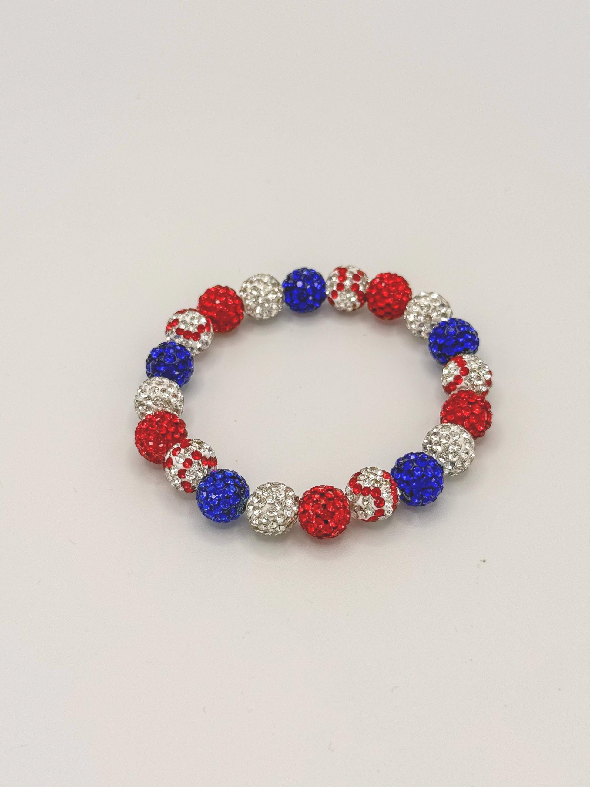 Baseball Drip Rhinestone Bracelet- Red White Blue