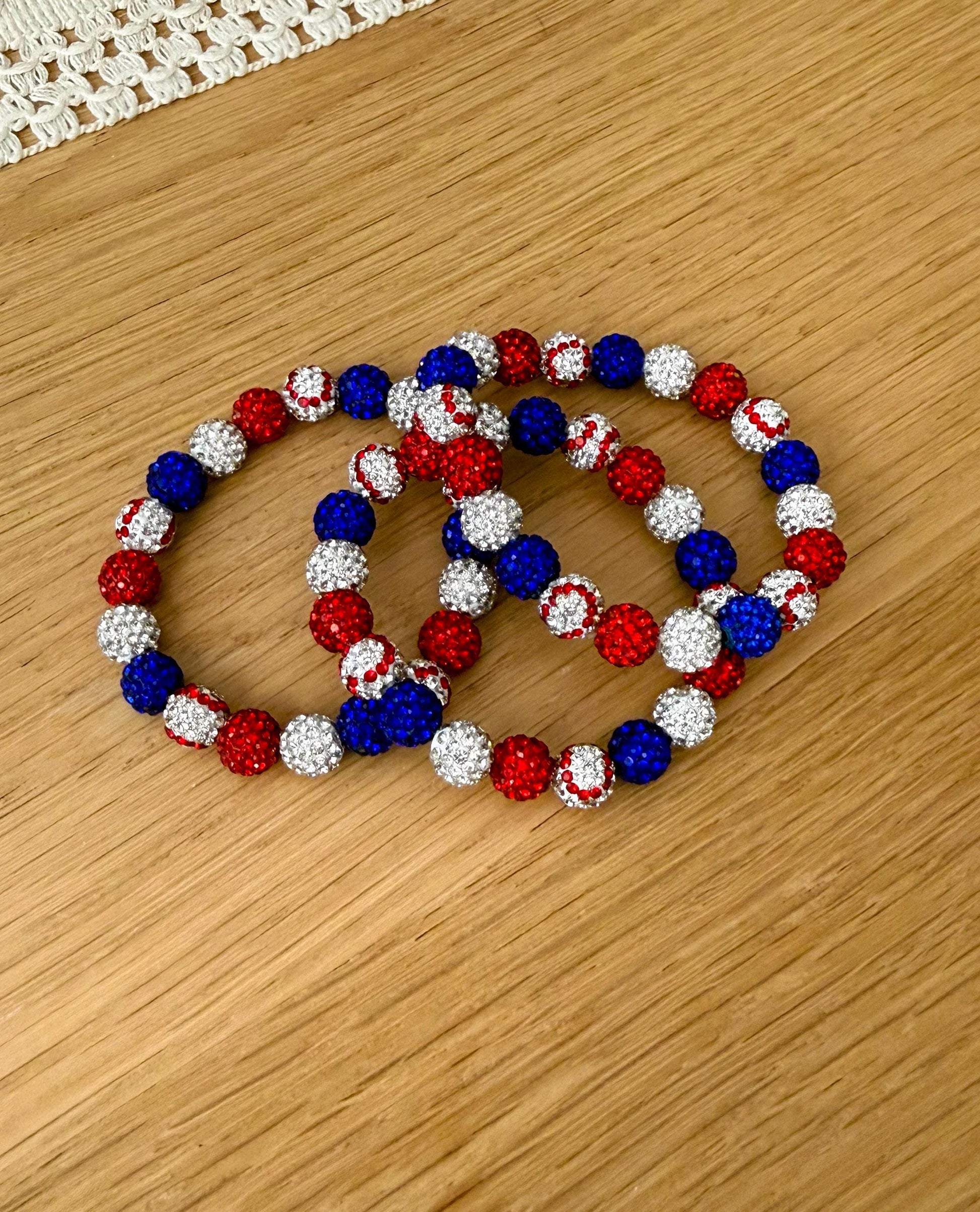 Baseball Drip Rhinestone Bracelet, Red White Blue Sparkle Team Colors Jewelry, Baseball Mom Gift, End of Season Team Gifts