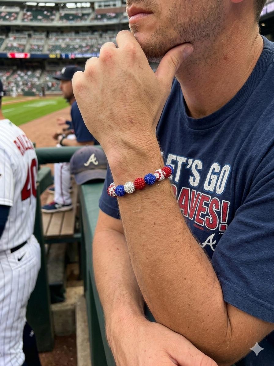 Baseball Drip Rhinestone Bracelet, Red White Blue Sparkle Team Colors Jewelry, Baseball Mom Gift, End of Season Team Gifts