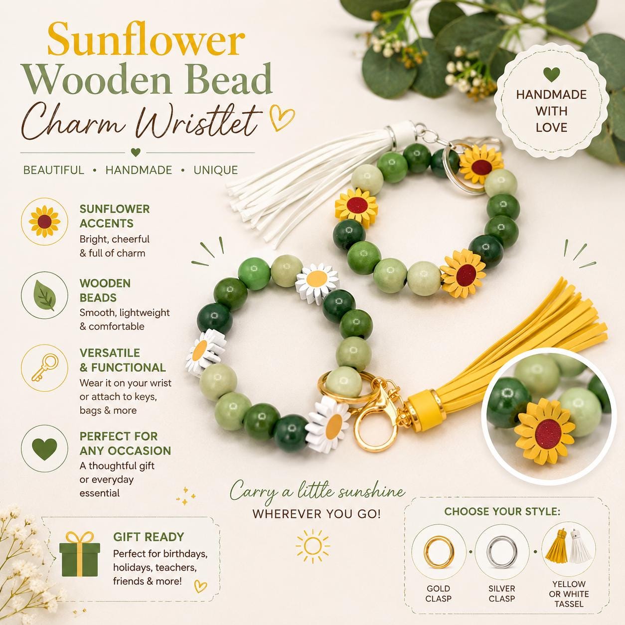 Daisy Sunflower Beaded Keychain Wristlets