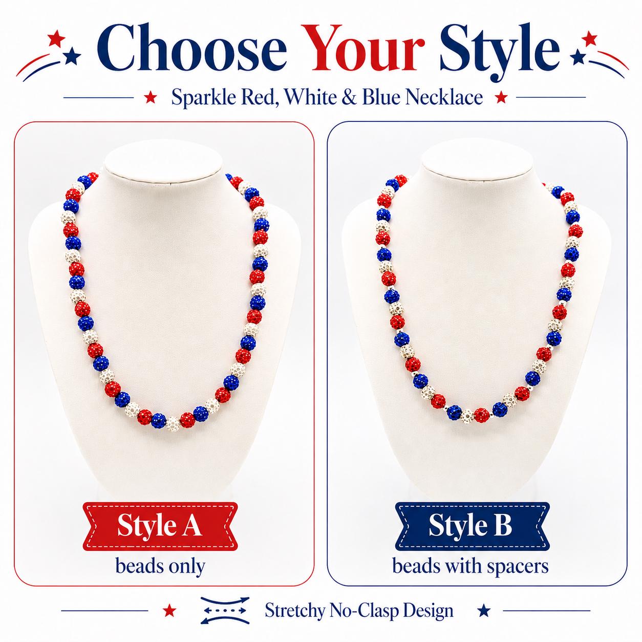 Red White Blue Rhinestone Necklace