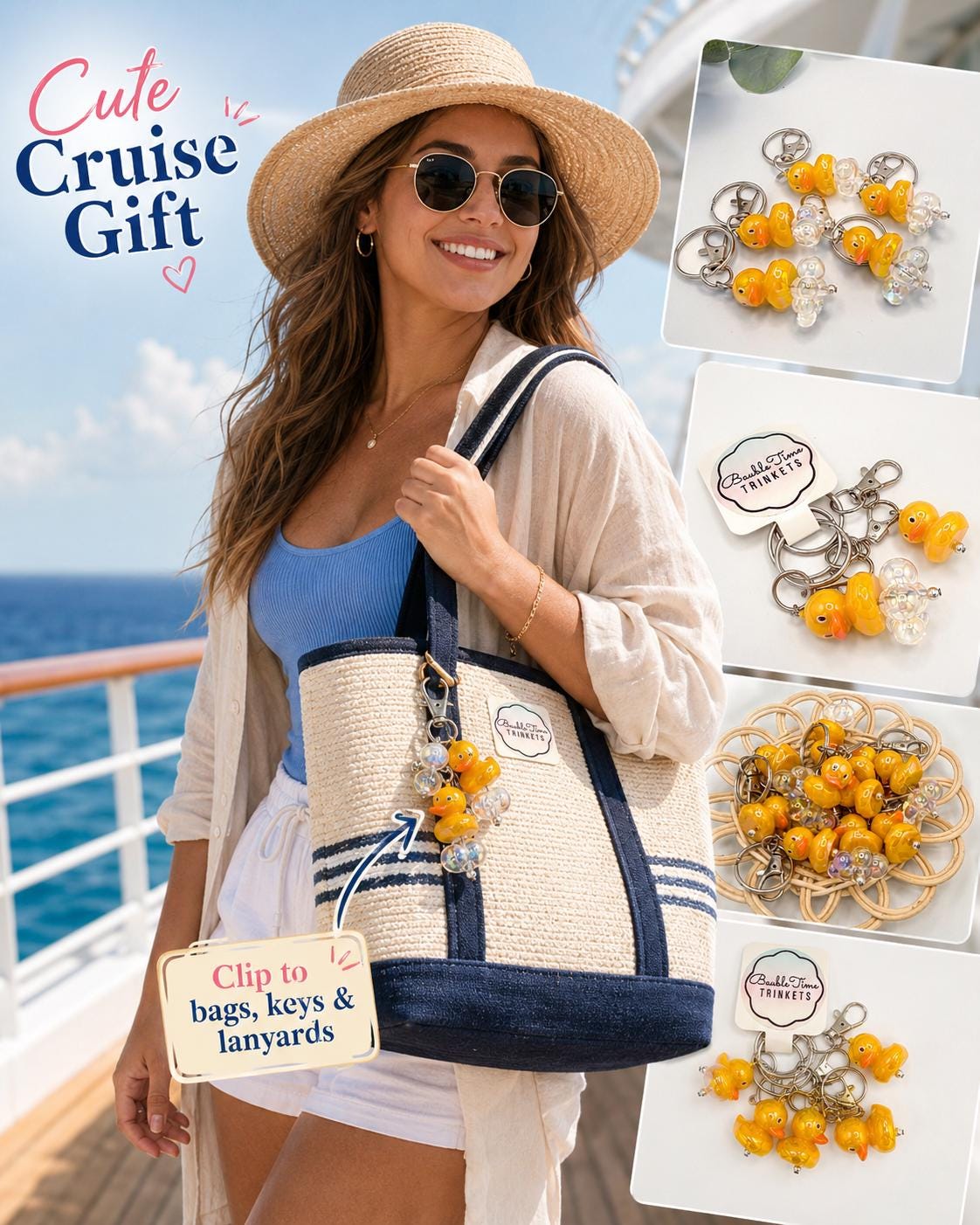 Cruising Duck Keychains Bulk Pack, Cruise Ship Hiding Ducks, Fish Extender Gifts, Duck Duck Jeep Charm, Vacation Scavenger Hunt Favors