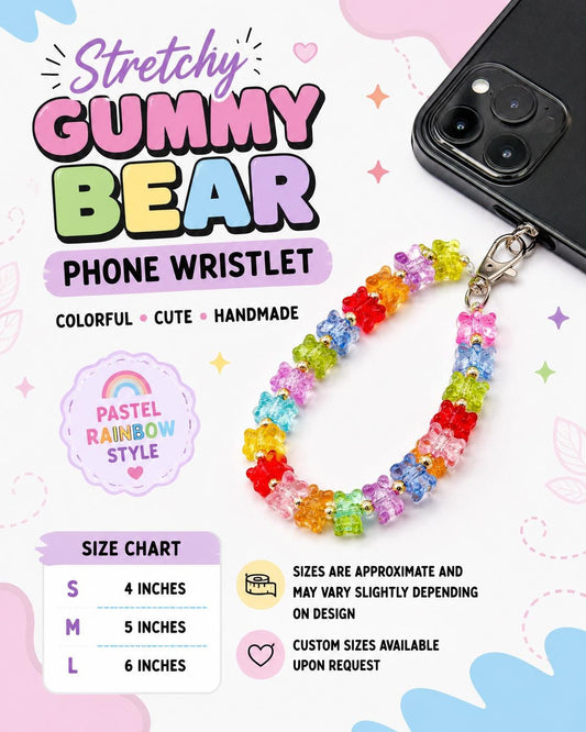 Gummy Bear Beaded Phone Wristlet | Y2K Phone Charm | Stretchy Glass Bead Phone Strap | Kawaii Tech Accessories | 90s Candy Aesthetic Gift