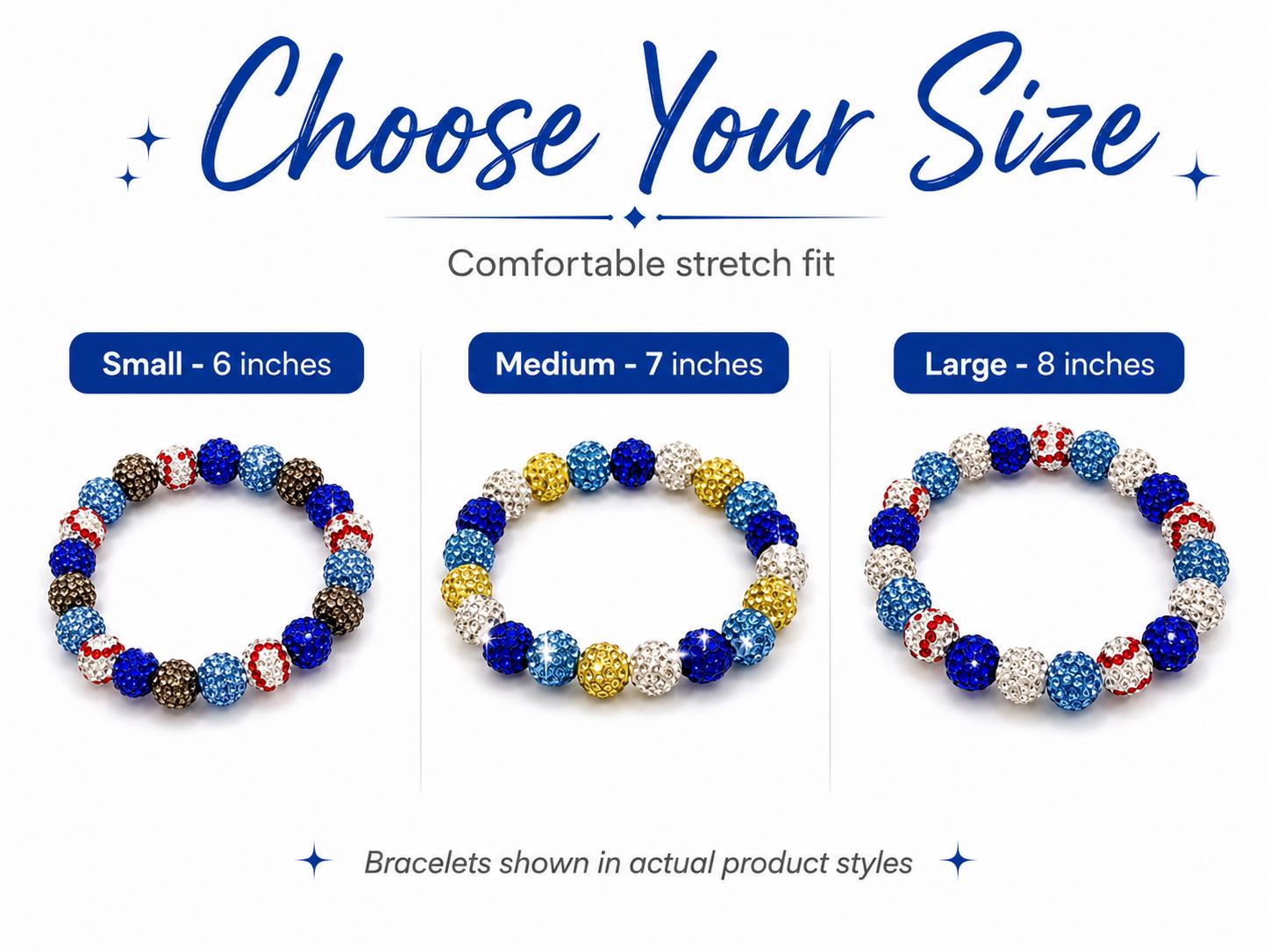 LA Baseball Rhinestone Bracelet, Dodger Blue Team Colors Jewelry, Baseball Mom Sports Bling, Stretch Beaded Game Day Stack Gift