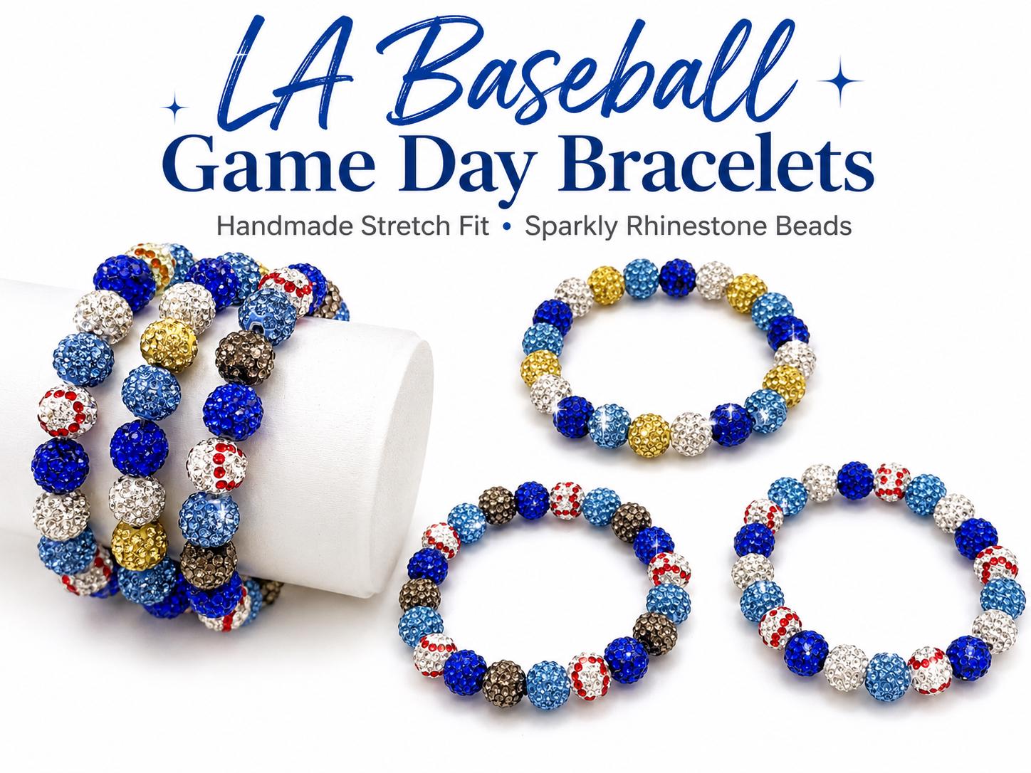 LA Baseball Rhinestone Bracelet, Dodger Blue Team Colors Jewelry, Baseball Mom Sports Bling, Stretch Beaded Game Day Stack Gift