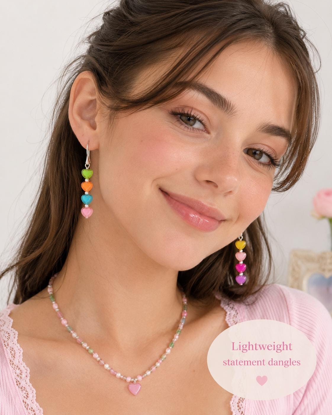 Pastel Candy Heart Earrings, Y2K Coquette Jewelry, Hypoallergenic Silver Leverback Dangle, Sweet Conversation Heart Gift, Kawaii Drop