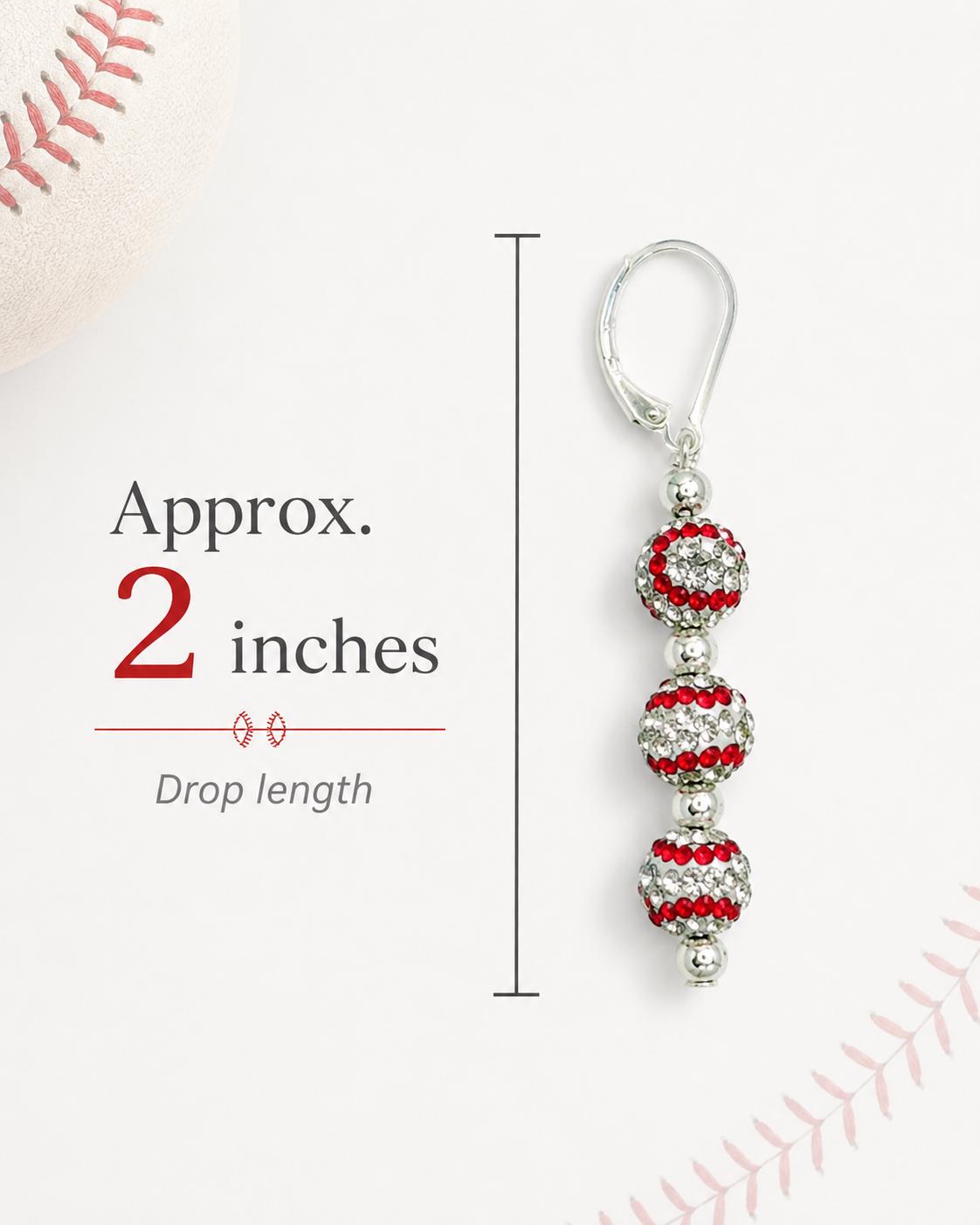 Rhinestone Baseball Earrings, Sparkle Game Day Jewelry, Hypoallergenic Silver Leverback Dangle, Baseball Mom Bling, Sports Fan Gift