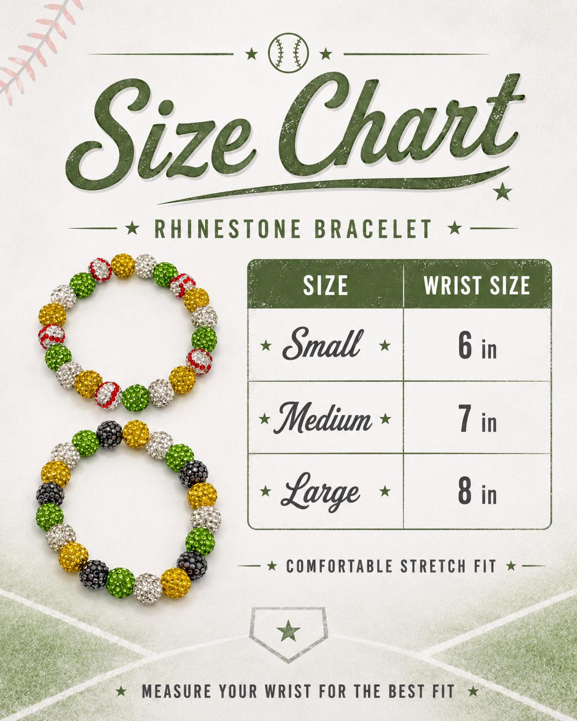 Green Savannah Baseball Rhinestone Bracelet, Party Animal Team Colors Jewelry, Banana Game Day Bling Stack, Stretchy Sports Mom Gift