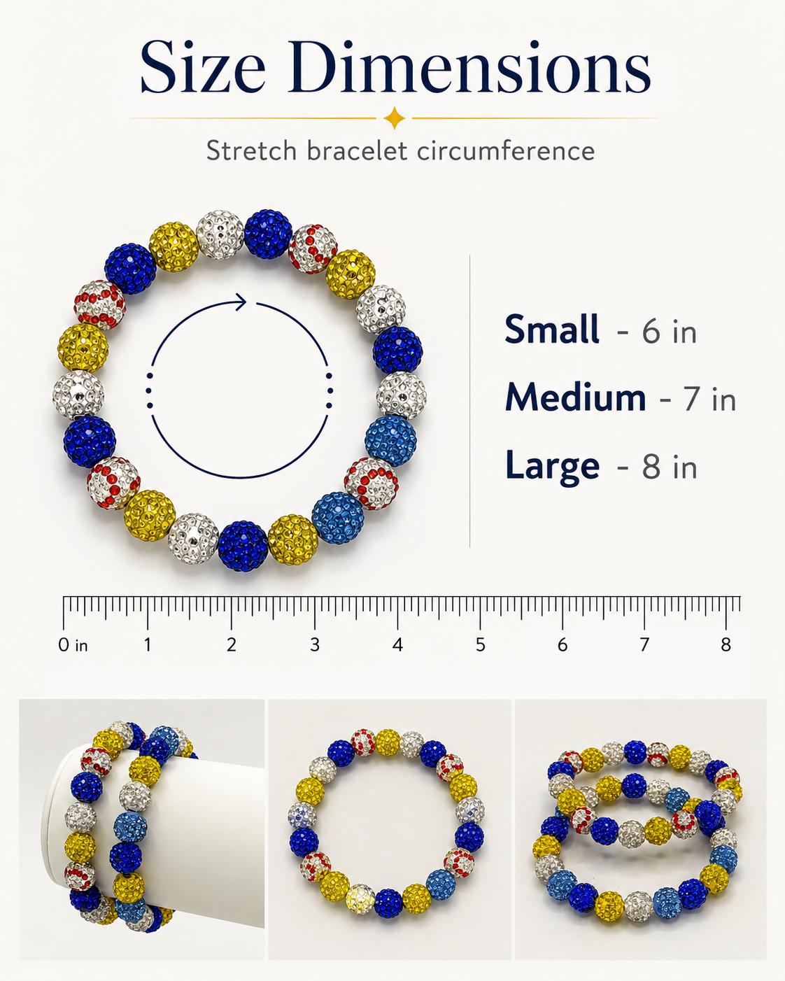 Savannah Baseball Rhinestone Bracelet, Yellow and Blue Team Colors Jewelry, Banana Game Day Bling Stack, Stretchy Sports Mom Gift