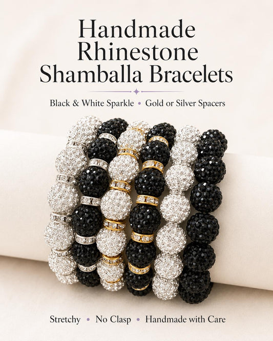 Rhinestone Shamballa Bracelet | Sparkly Stretch Bead Bracelet for Women | Silver and Gold Bling Jewelry | Bridesmaid Gift | Prom Accessories