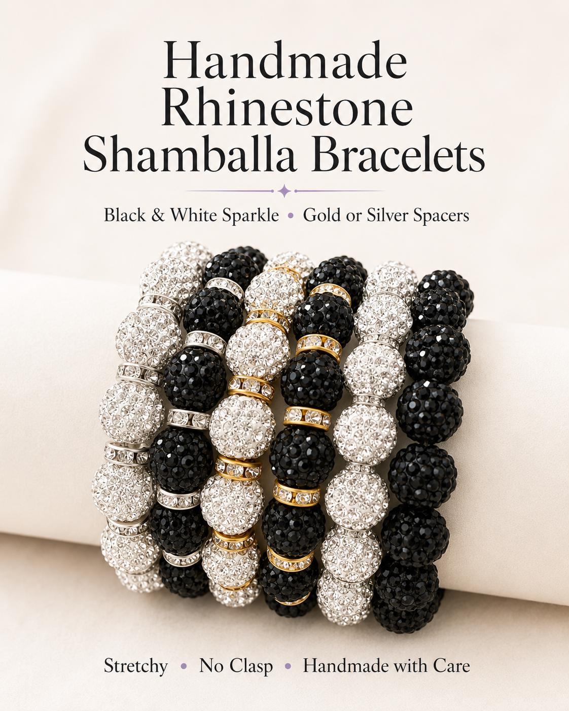 Rhinestone Shamballa Bracelet | Sparkly Stretch Bead Bracelet for Women | Silver and Gold Bling Jewelry | Bridesmaid Gift | Prom Accessories