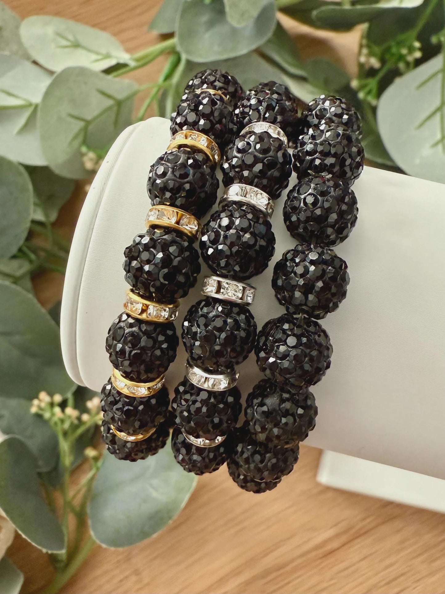 Rhinestone Shamballa Bracelet | Sparkly Stretch Bead Bracelet for Women | Silver and Gold Bling Jewelry | Bridesmaid Gift | Prom Accessories