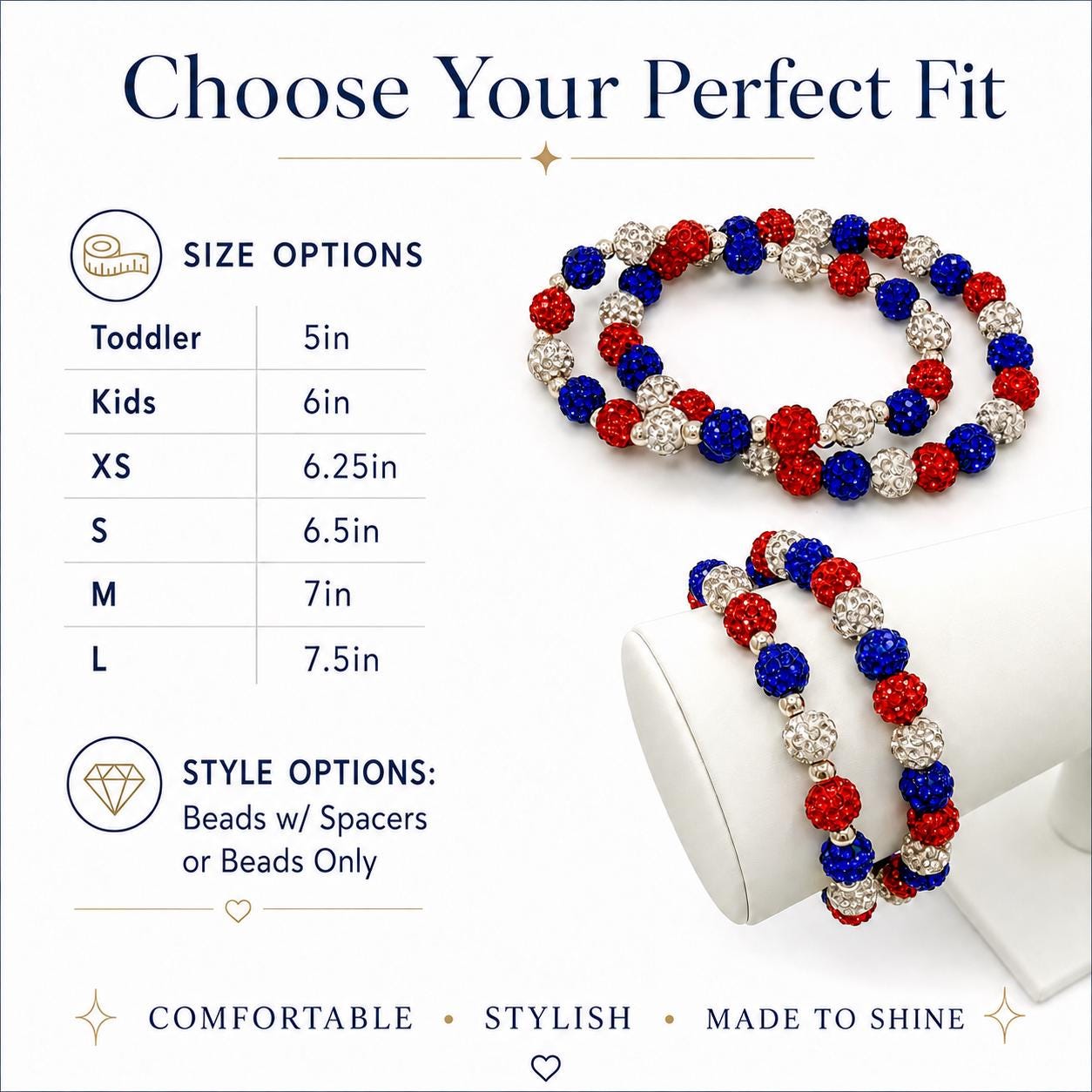 Red White Blue Sparkle Shamballa Bracelet, Patriotic 4th of July Bling Jewelry, USA Pride Crystal Bead Stack, Summer Holiday Party Fashion