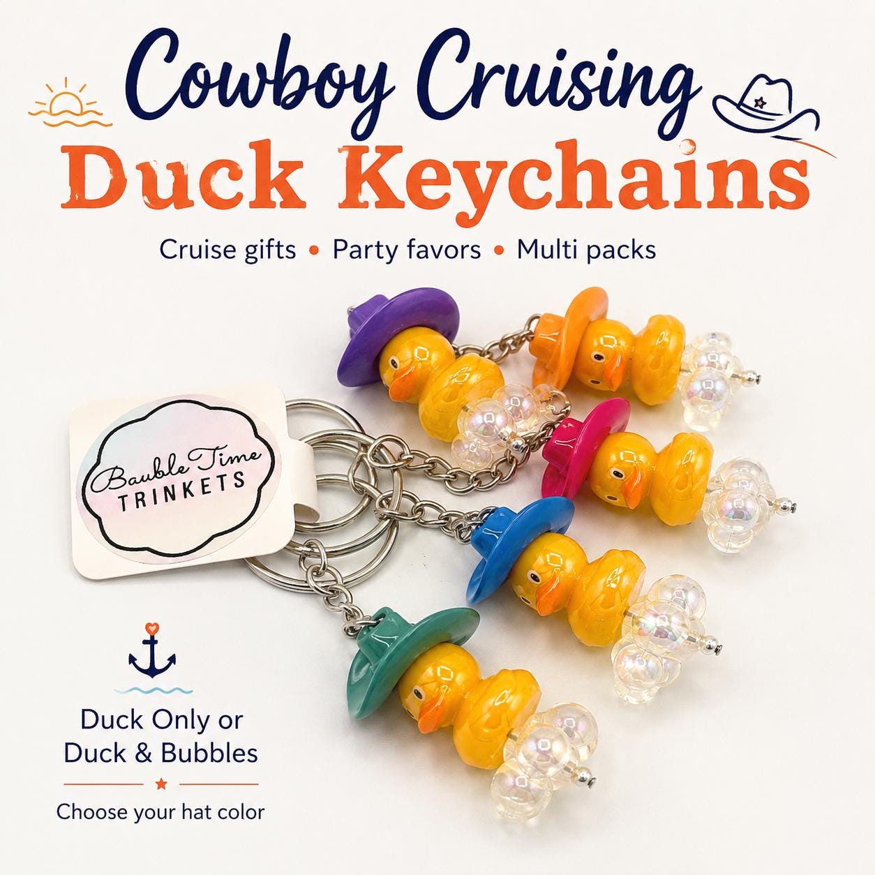 Cowboy Cruising Duck Keychains, Bulk Cruise Ship Hiding Ducks, Western Theme Jeep Ducking Charm, Fish Extender Gift, Vacation Cabin Favors