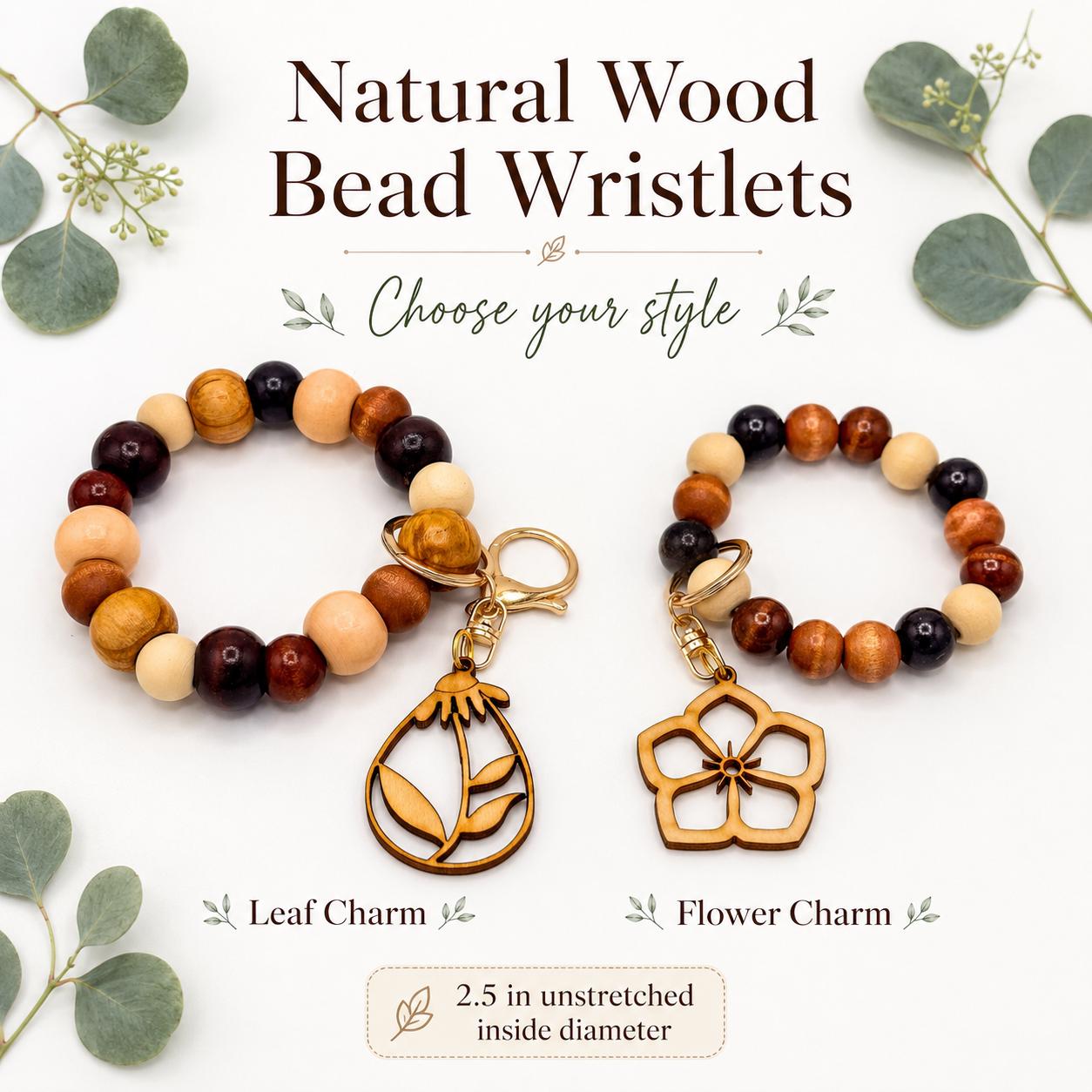 Flower Wood Bead Wristlet Keychain