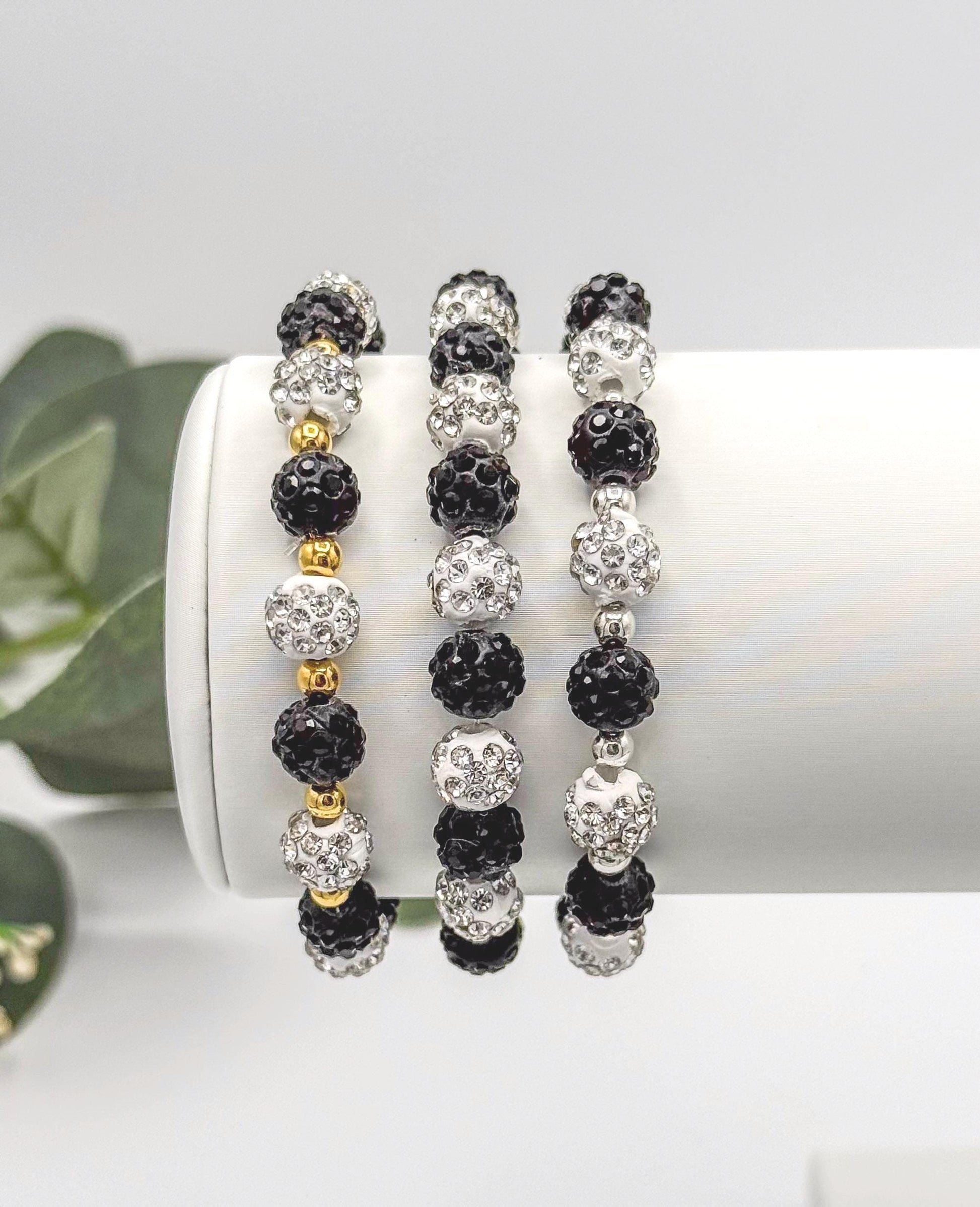 Elevate Your Look: Rhinestone Bracelets Combo - 8mm Bead Size - Various Designs - Gold & Silver Options - Stretchy, No Clasp Design