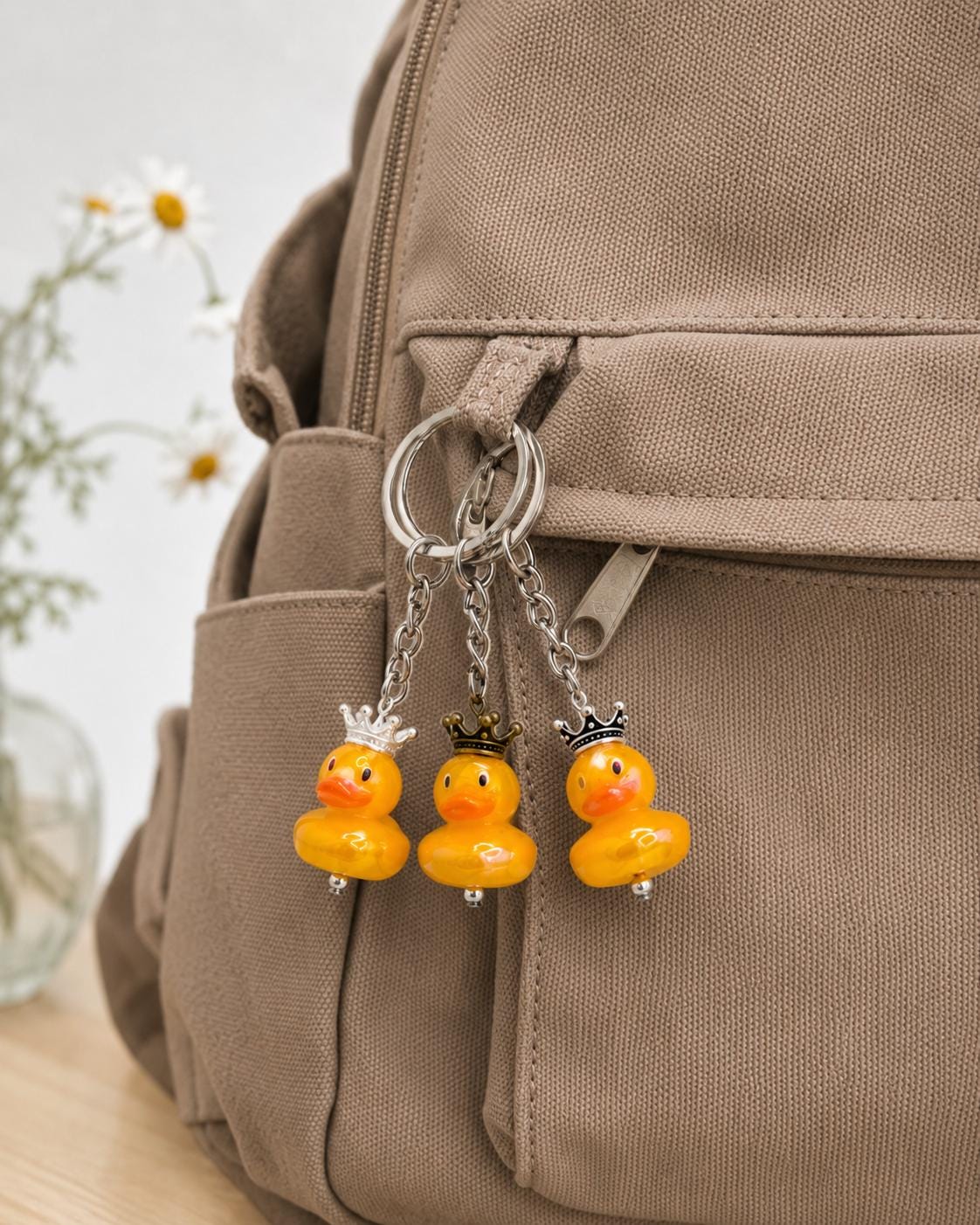 Royal Duck Keychain, Crown Yellow Duck Bag Charm, Cute Princess Queen Cruise Duck Key Ring, Crown Color Choice
