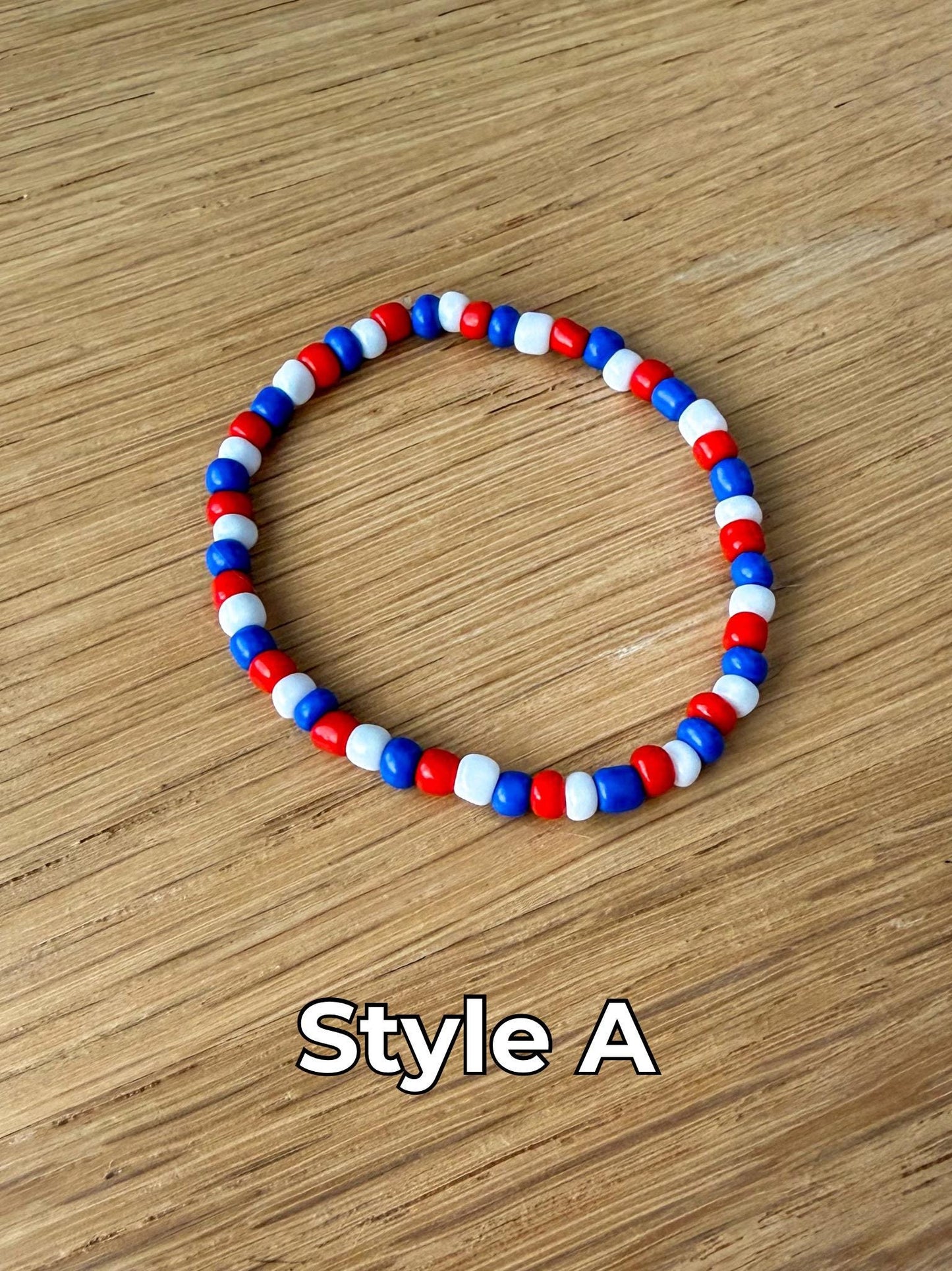 Handmade 4mm Glass Seed Beaded Bracelet: Silver Accents - Fourth of July - Fireworks Celebeation - Stretchy, No Clasp Design