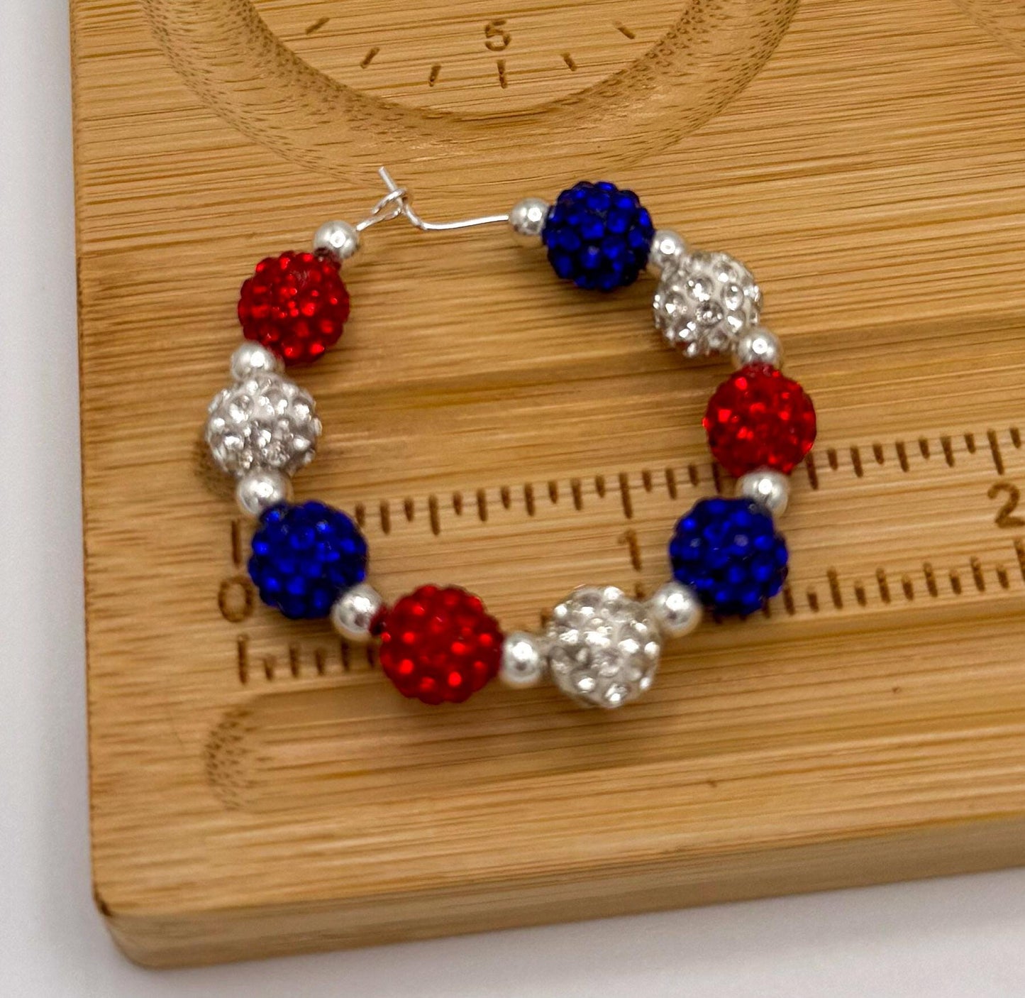 Sparkling Red, White & Blue Rhinestone Hoop Earrings - Celebrate in Style!