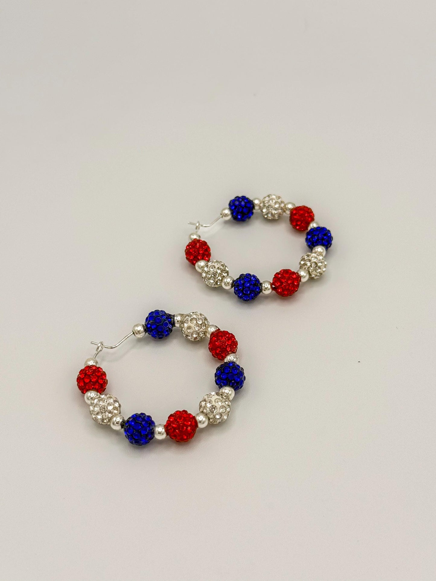 Sparkling Red, White & Blue Rhinestone Hoop Earrings - Celebrate in Style!