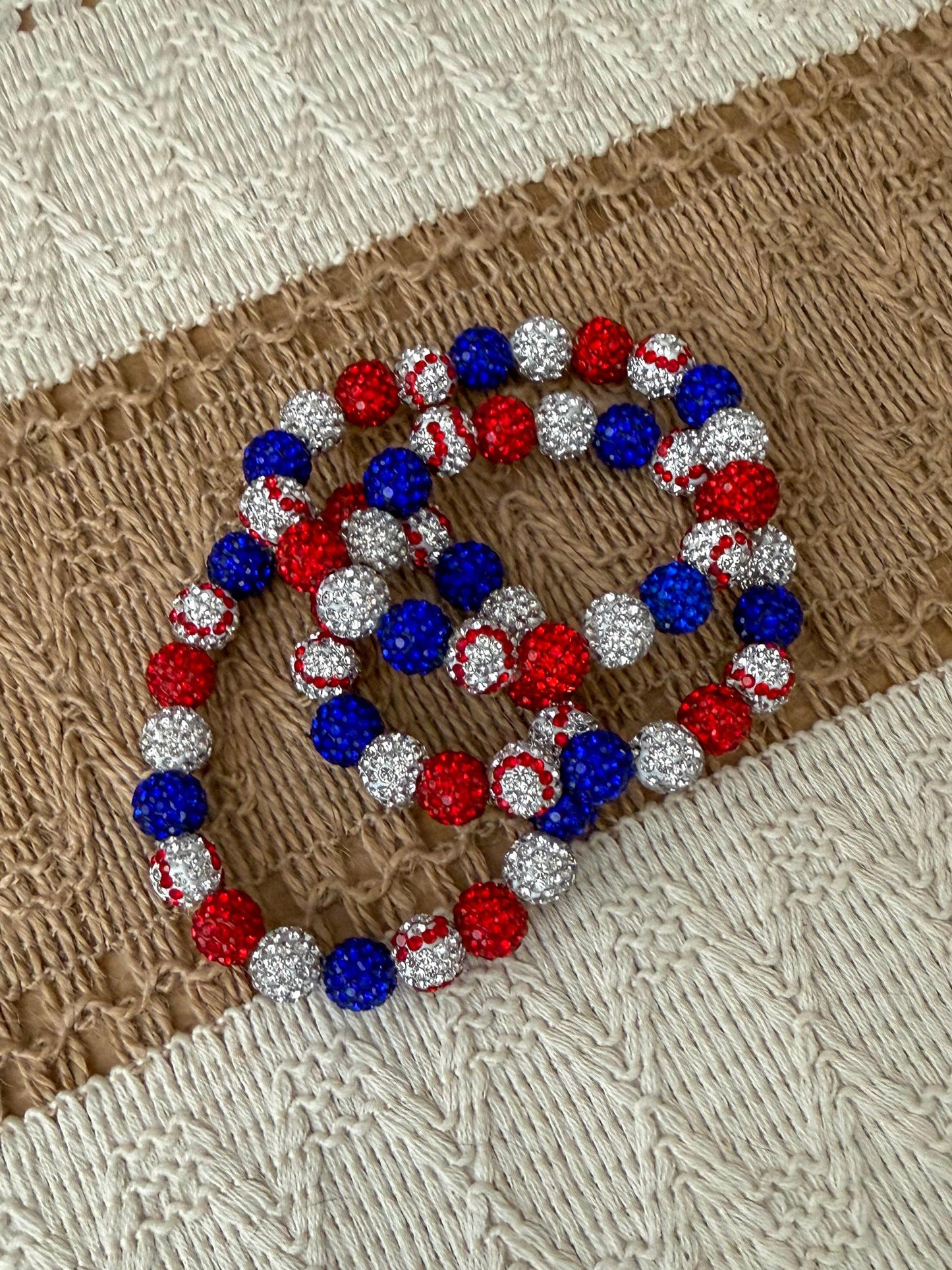 Baseball Drip Rhinestone Bracelet, Red White Blue Sparkle Team Colors Jewelry, Baseball Mom Gift, End of Season Team Gifts