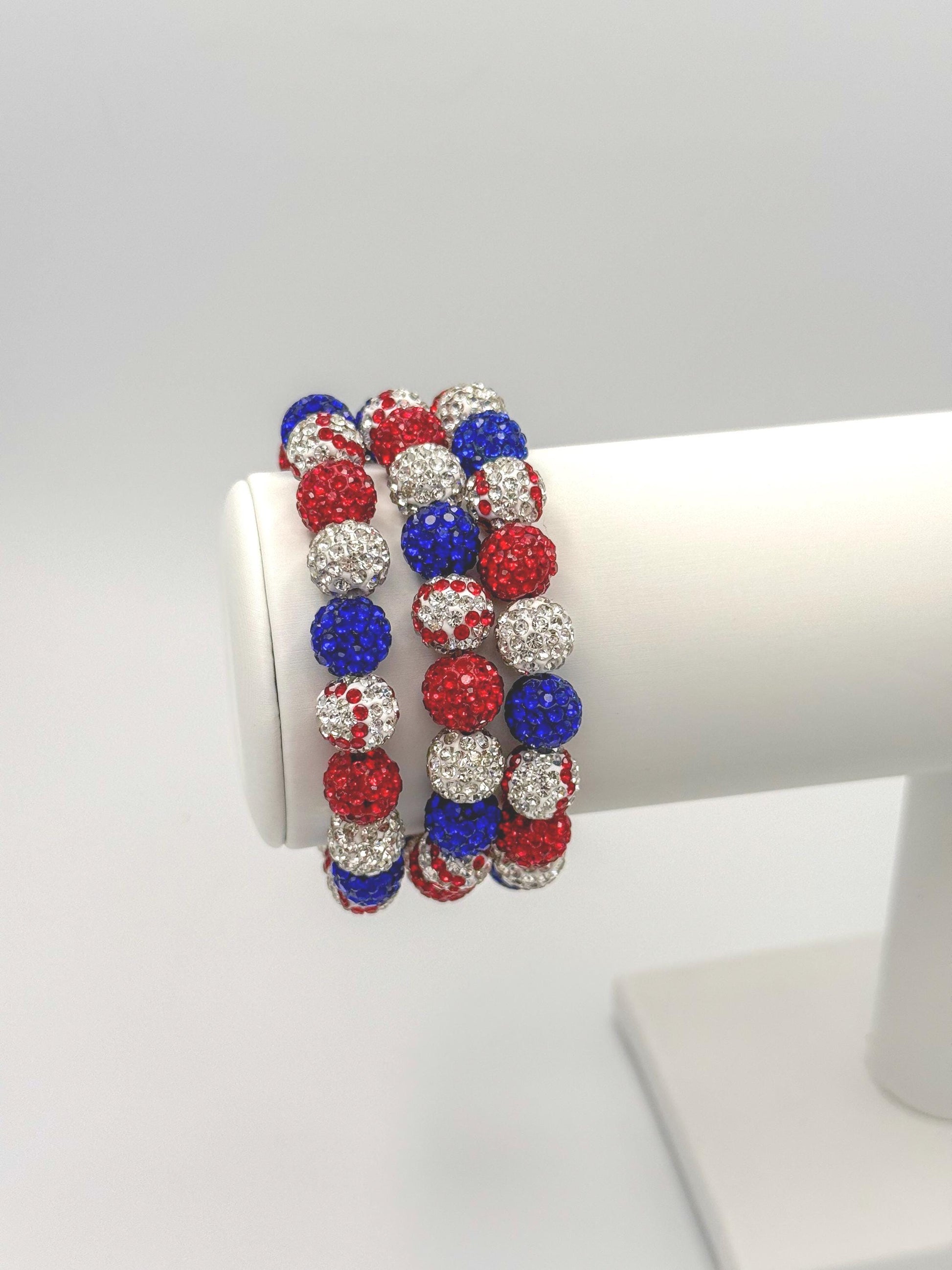 Baseball Drip Rhinestone Bracelet, Red White Blue Sparkle Team Colors Jewelry, Baseball Mom Gift, End of Season Team Gifts